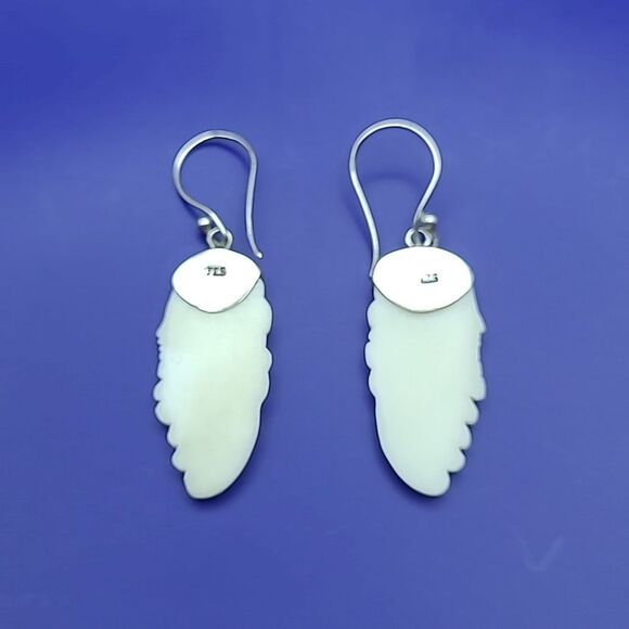 White Bone Bali Angel Earrings in 925 Sterling Silver - Picture 3 of 4